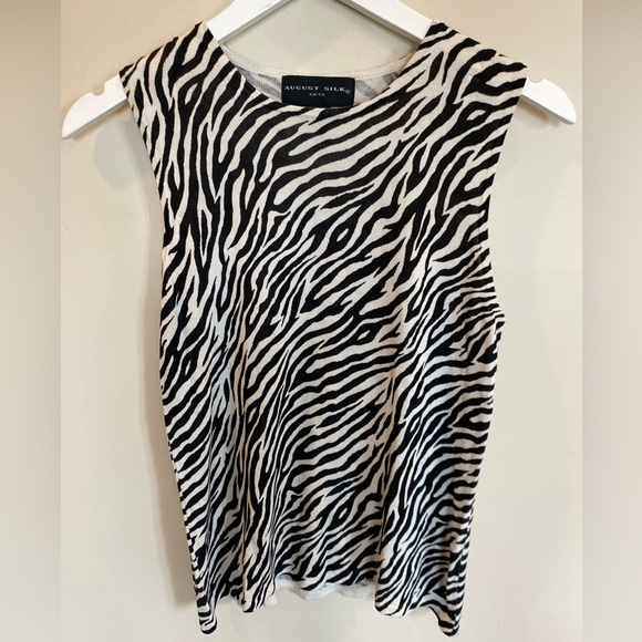 August Silk Knits 100% Silk Zebra Print Tank Top Womens Medium - Picture 1 of 4